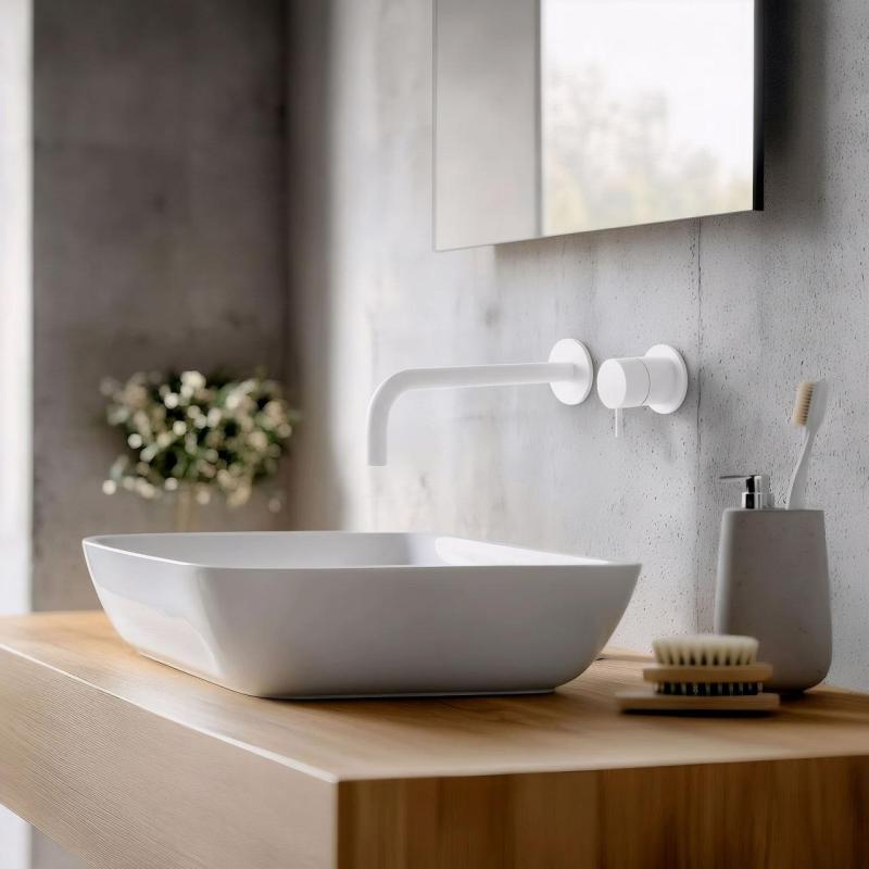 Vodní revoluce Flow vestavná umyvadlová baterie matně bílá s výtokem 21 cm T116BBR-21