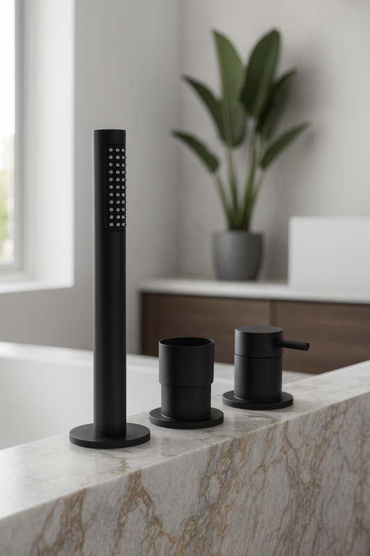 Waterevolution Flow 3-otvorová vodovodní baterie pro montáž na hranu vany Matná černá T138SBPR