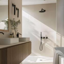 Waterevolution Flow vestavěná sprchová sada matná černá s termostatem, dešťovou sprchou a ruční sprchou 1208846402