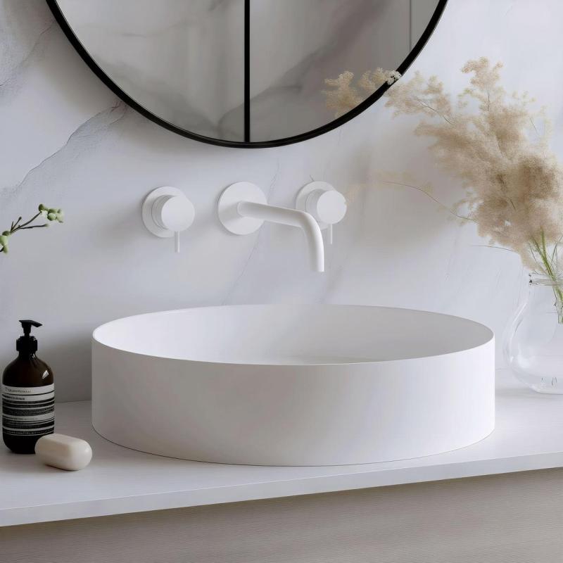 Waterevolution Flow 3otvorová vestavná umyvadlová baterie matně bílá s výtokem 15 cm T1163FBR-15