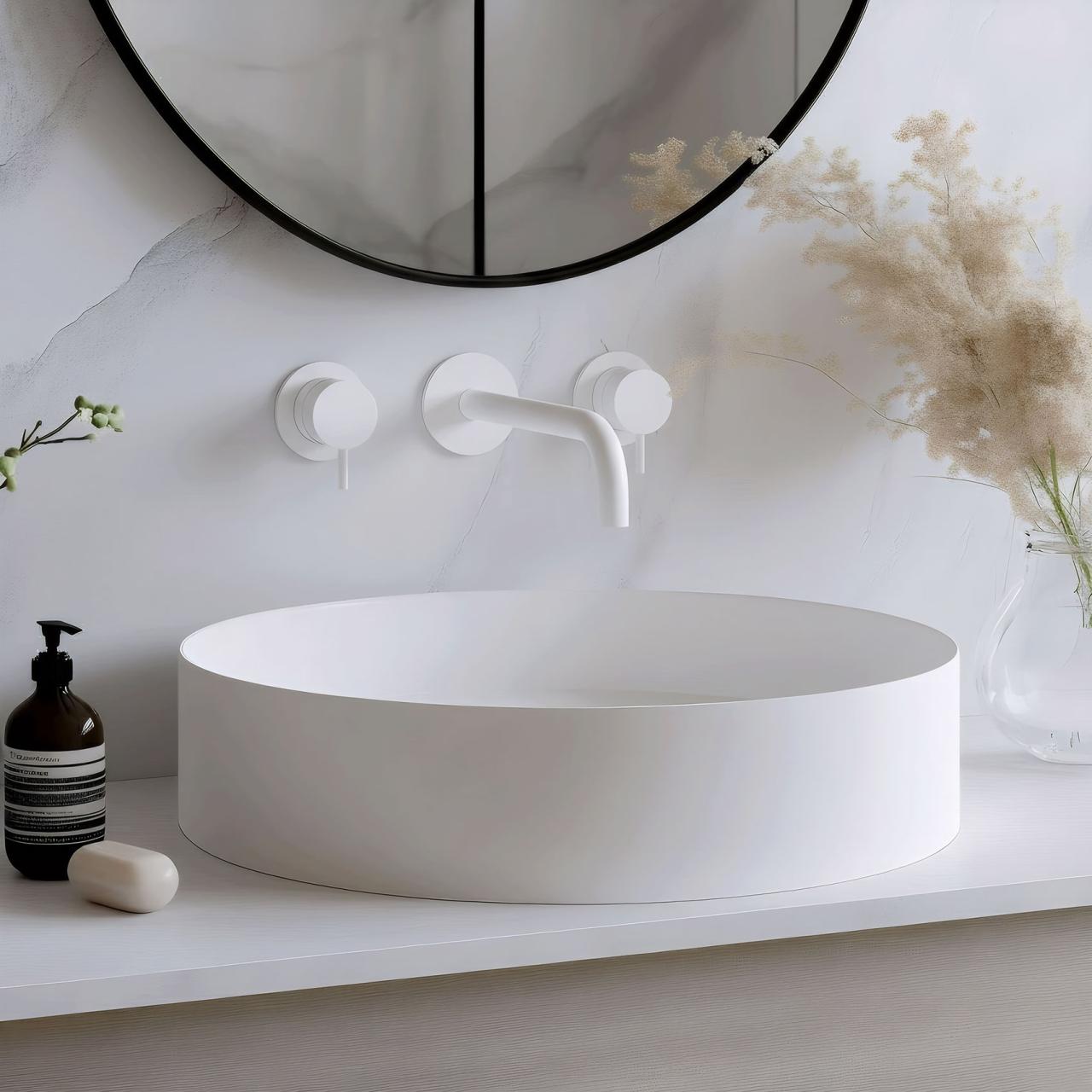 Waterevolution Flow 3-otvorová vestavná umyvadlová baterie matná bílá s výtokem 15 T1163FBR-15