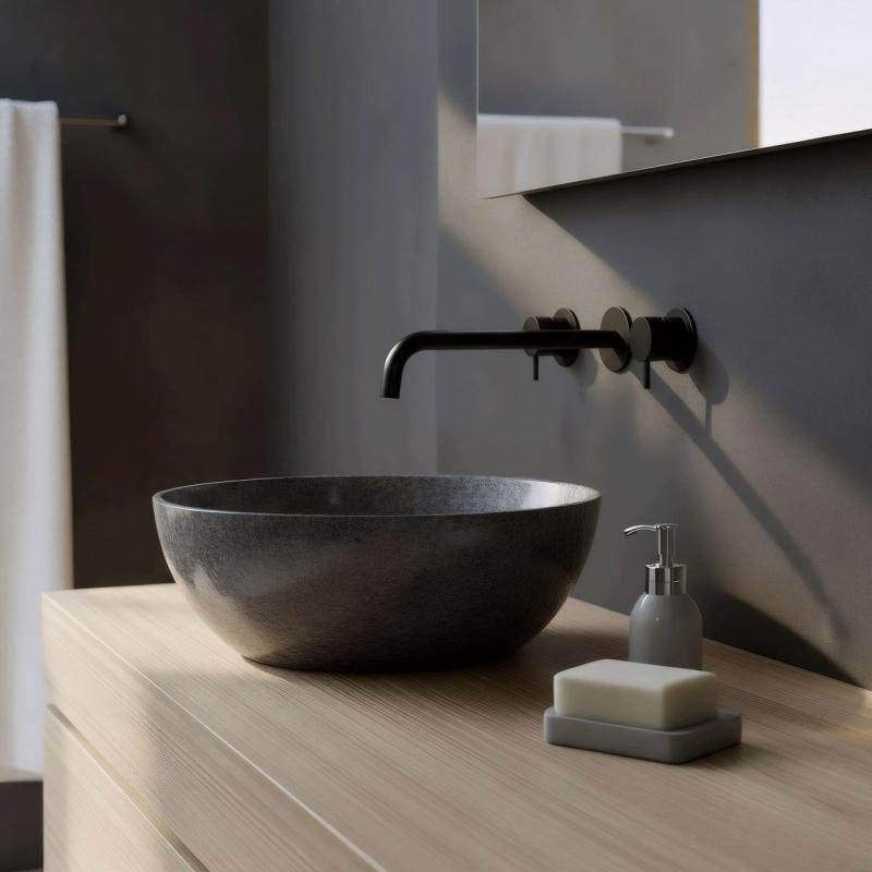 Waterevolution Flow 3otvorová vestavná umyvadlová baterie matná černá s výtokem 25 cm T1163FPR-25