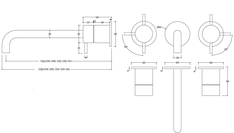 Waterevolution Flow 3otvorová vestavná umyvadlová baterie matná černá s výtokem 15 cm T1163FPR-15