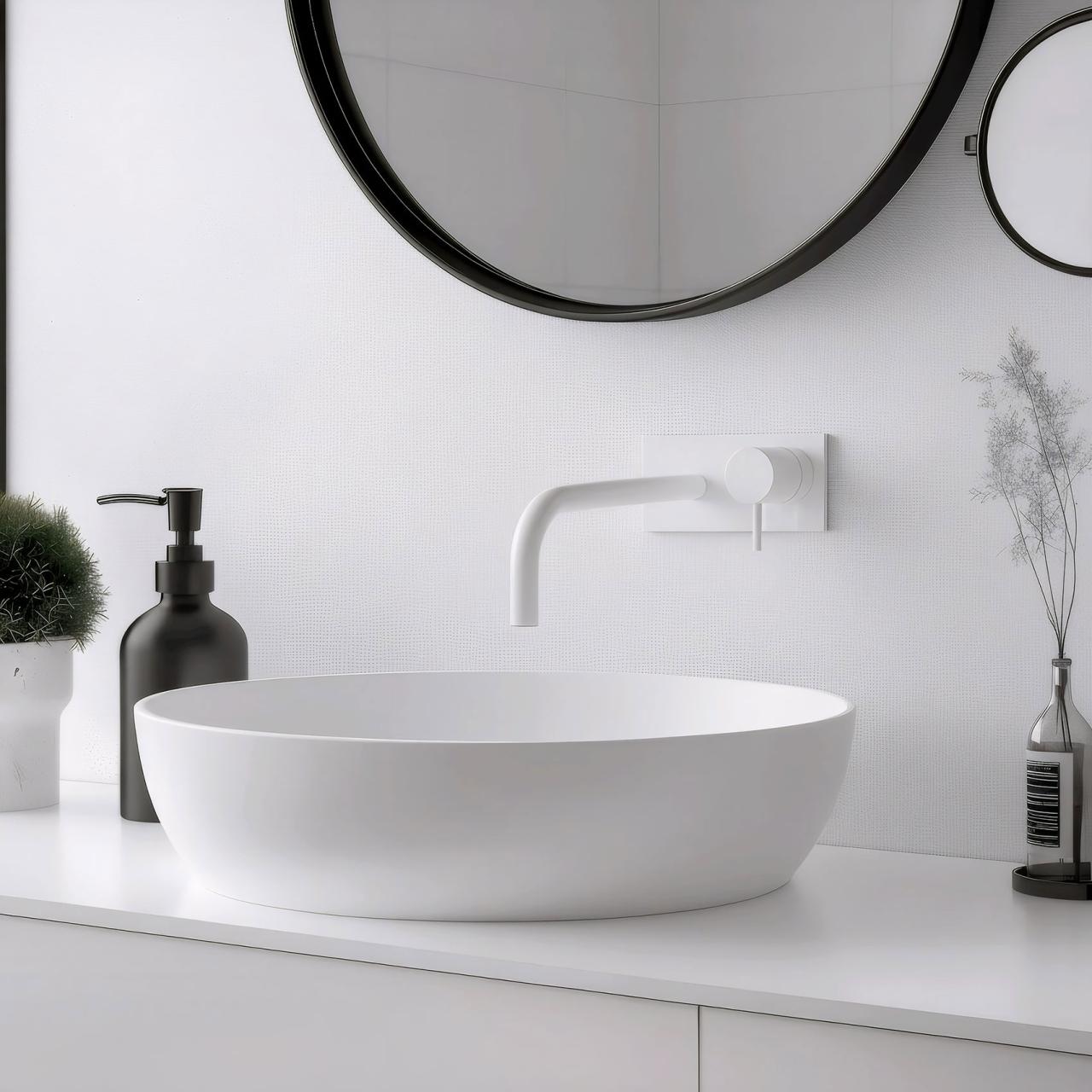 Waterevolution Flow vestavěná umyvadlová baterie s krycí deskou matná bílá s výtokem 15 cm T1161BBR-15