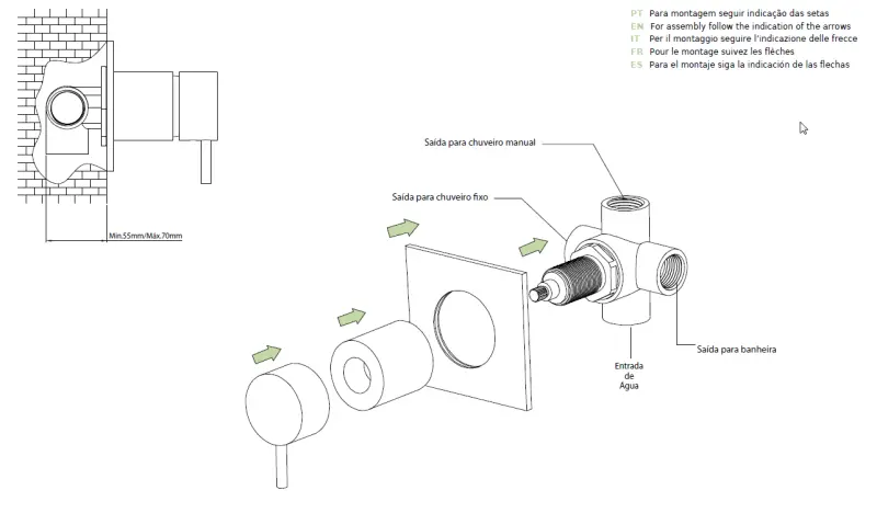 Waterevolution Flow vestavěný 3-cestný přepínač kulatá rozeta matná černá T1483SPR