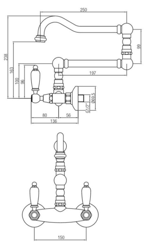 PB klasický kohoutek
Nástěnná baterie
Bílé rukojeti
Extra dlouhá otočná výpusť
Bronz
1208854242