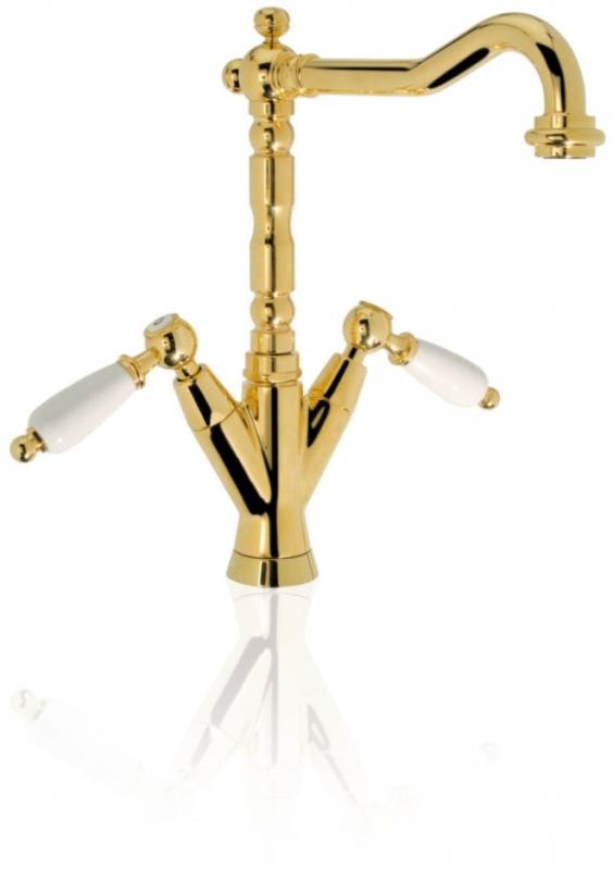 PB klasická vodovodní baterie umyvadlová baterie Bílé rukojeti výtok 18,5 cm Bronz 1208854302