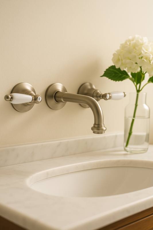 PB klasický vestavěný nástěnný kohoutek s bílými rukojeťmi, 16 cm výtok, nerezová ocel 1208854342