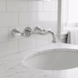 PB klasická nástěnná baterie s bílými rukojeťmi, 20 cm výtok, chrom, 1208854352