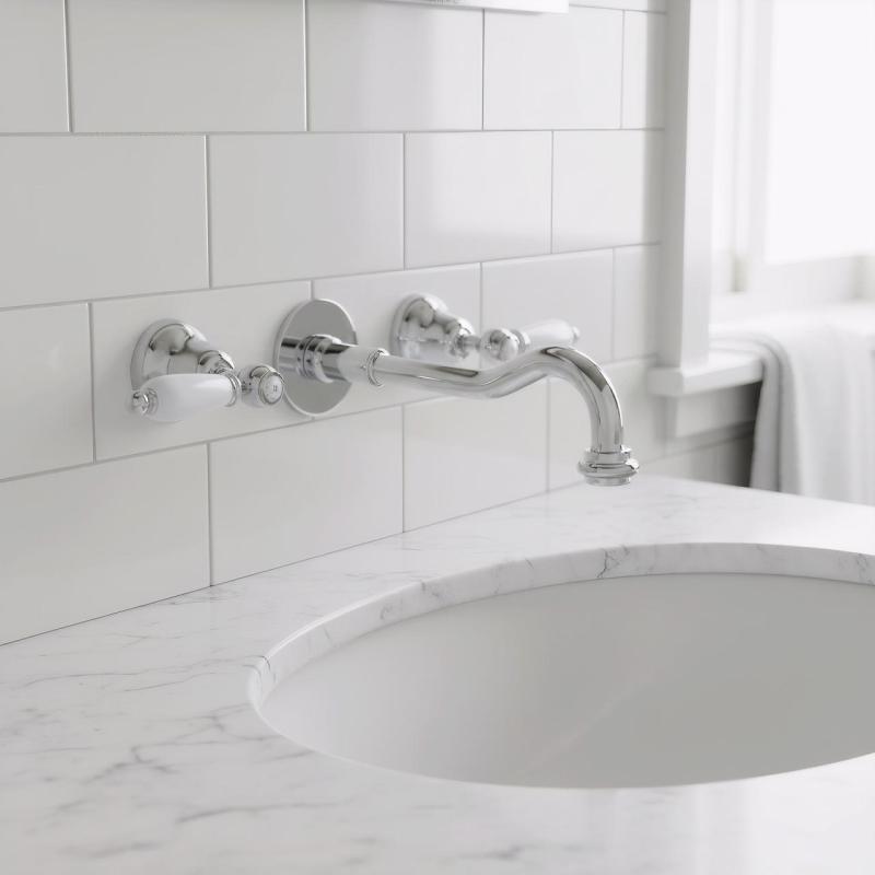 PB klasická nástěnná baterie s bílými rukojeťmi, 20 cm výtok, chrom, 1208854352