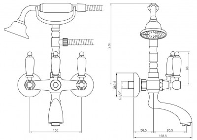 PB classic tap surface-mounted bath tap set with white handles, stainless steel, including hand shower 1208854432