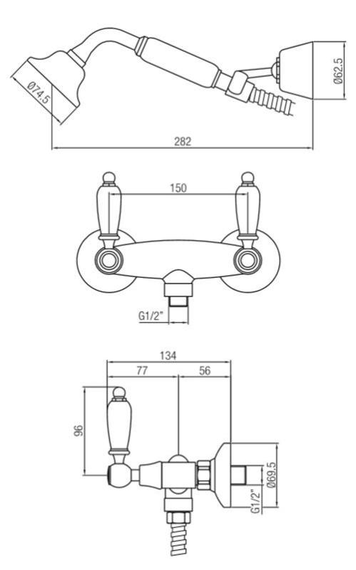 PB klasická sprchová baterie s bílými páčkami včetně ruční sprchy z nerezové oceli 1208854492