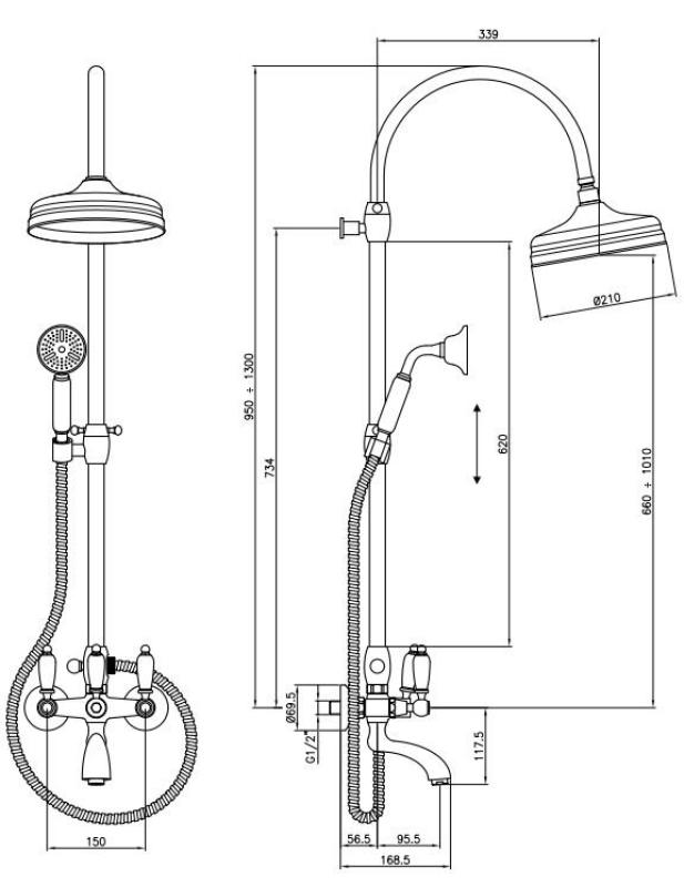 PB klasická sprchová sada s dešťovou sprchou, bronz 1208854822