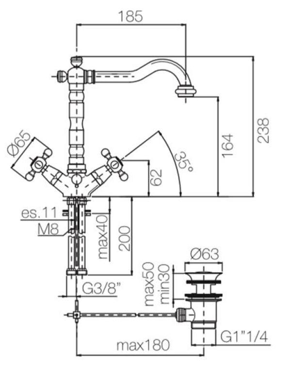 PB klasická umyvadlová baterie, hvězdicové úchyty, výtok 18,5 cm, Bronz 1208854962