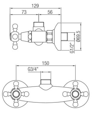 PB classic tap wall-mounted shower faucet with star handles top connection stainless steel 1208855322