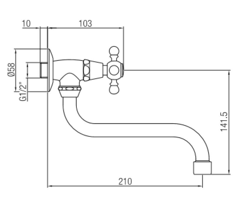 PB klasický nástěnný fontánový kohoutek s hvězdicovou rukojetí, studená voda a dlouhý výtok, bronz 1208855632