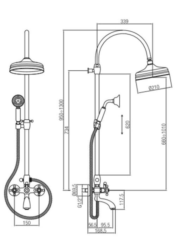 PB klasická sprchová sada s dešťovou sprchou a křížovými rukojeťmi chrom 1208855862
