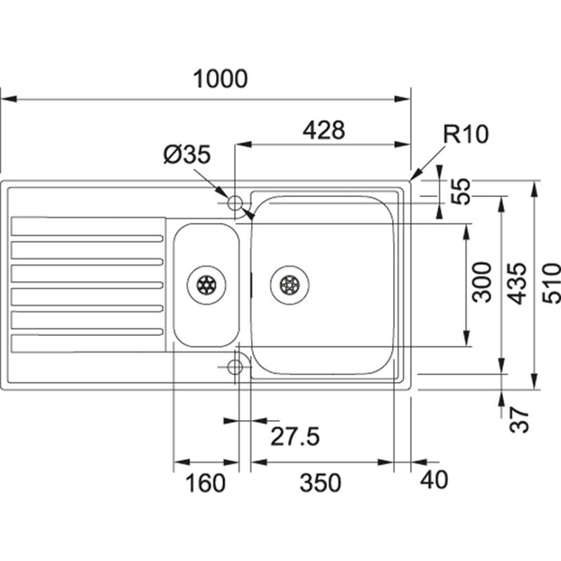 Franke Argos AGX 251 1,5 nerezový dřez s odkapávačem polozapuštěný 1000x510 127.0380.391