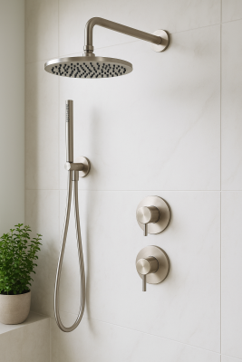 Waterevolution Flow concealed shower set with thermostat rain shower and hand shower solid stainless steel 1208889792