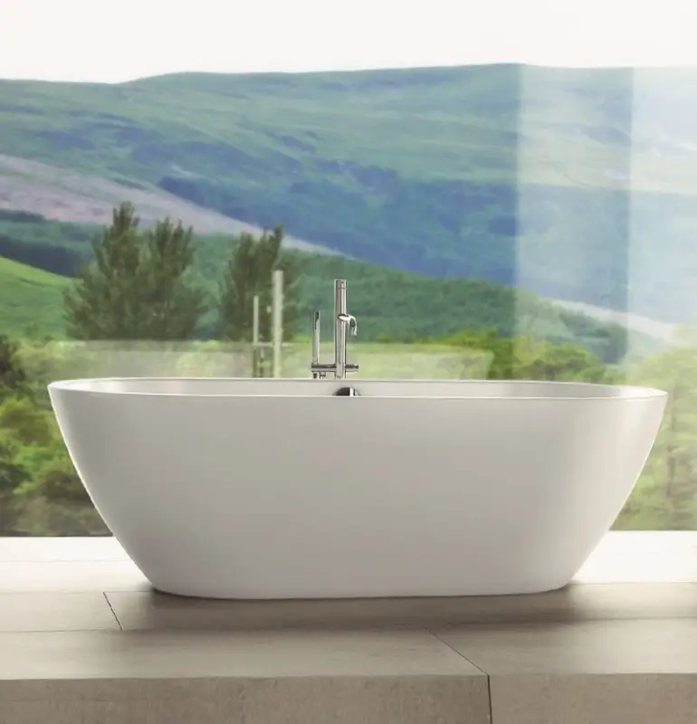 Waterevolution Flow volně stojící vanová baterie s ruční sprchou kartáčovaná mosaz T133BB