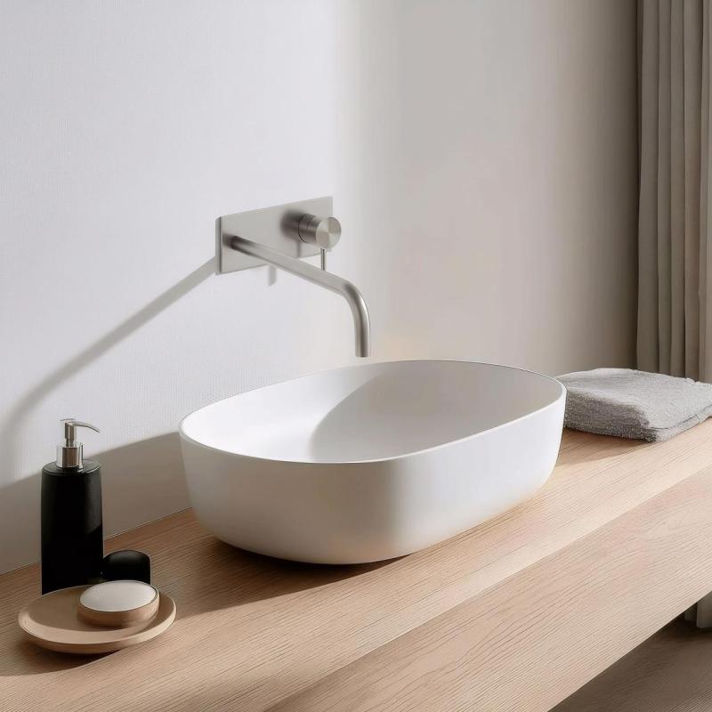 Vodní revoluce Flow vestavěná umyvadlová baterie s krycí deskou, celonerezová, s výtokem 25 cm T1161BIE-25