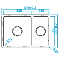 Caressi Basic Line nerezový dřez 39x57 plochá montáž, spodní montáž, horní montáž CABL3318R15 1208920571