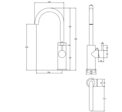 Waterevolution Flow umyvadlová baterie vysoký model PVD gun metal T1121FUGME