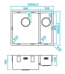 Caressi 1,5 nerezový dřez CA3415R10 B34+B15xL40xD18,5cm podstavba, vestavba nebo plochá montáž 1208921375