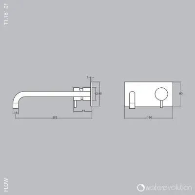 Vodní revoluce Flow vestavná umyvadlová baterie s krycí deskou Leštěná mosaz s výtokem 15 cm T1161LE-15