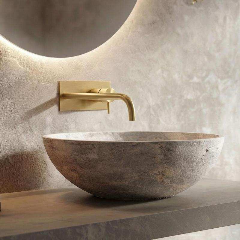 Vodní revoluce Flow vestavěná umyvadlová baterie s krycí deskou Leštěná mosaz s výtokem 21 cm T1161LE-21