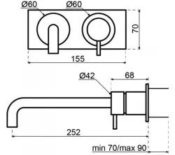Waterevolution Flow vestavná umyvadlová baterie s krycí deskou PVD Kartáčovaná Měď s výtokem 15 cm T1161CPE-15
