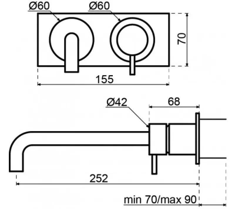 Waterevolution Flow vestavná umyvadlová baterie s krycí deskou PVD Kartáčovaná Měď s výtokem 15 cm T1161CPE-15