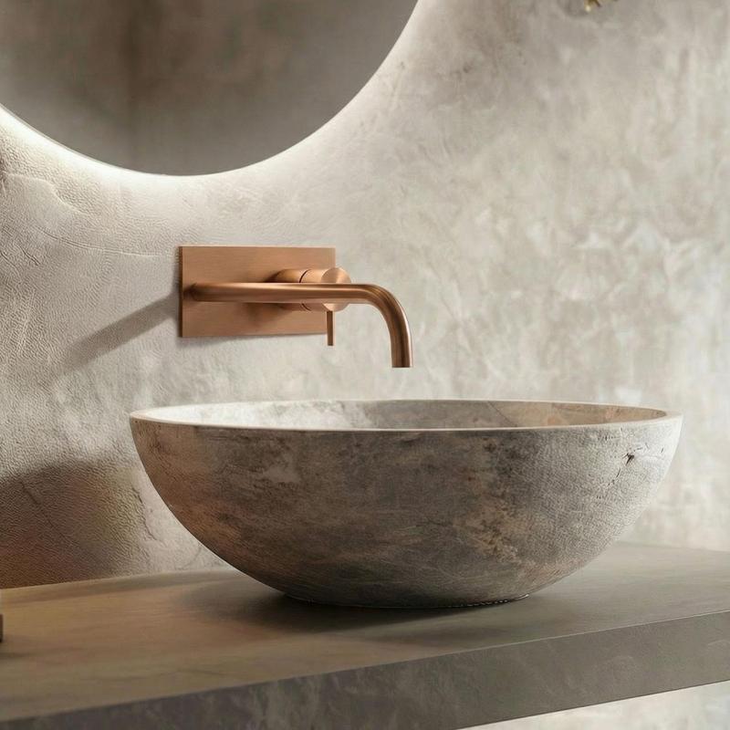 Waterevolution Flow vestavěná umyvadlová baterie s krycí deskou PVD leštěná měď s výtokem 21 cm T1161CPE-21