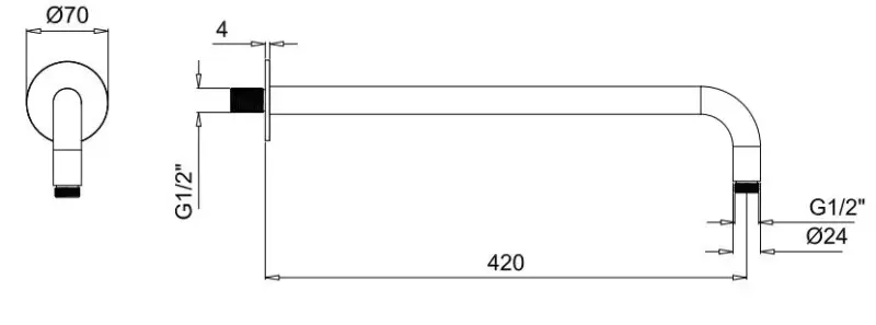 SB Rubinetterie Universale nástěnný sprchový rameno kulaté 42 cm barva Matná černá 1208946669