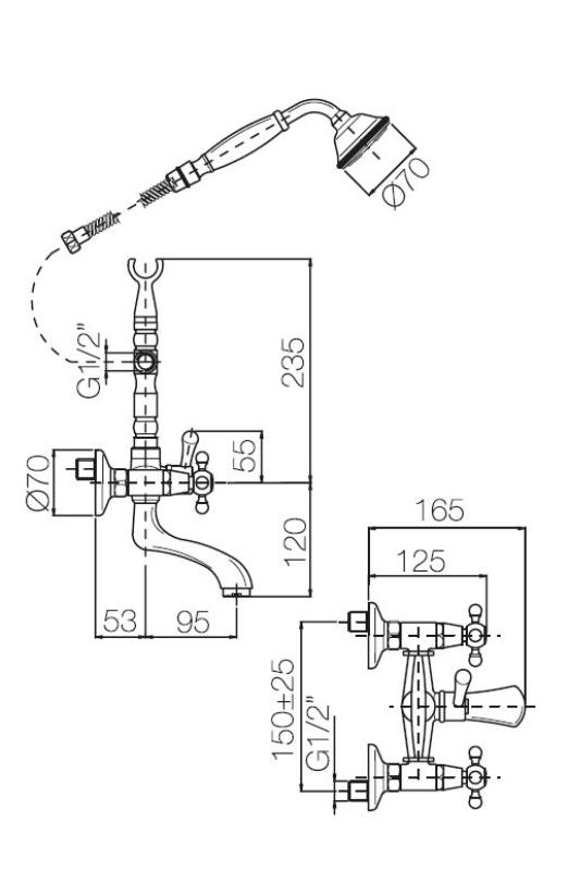 PB Volně stojící vanová baterie nostalgická křídlové kohoutky nerez 6000