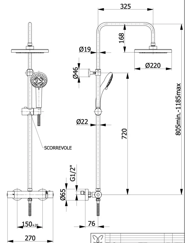 DEMM Sprchová kombinace s termostatem a dešťovou sprchou, chrom 1208946965