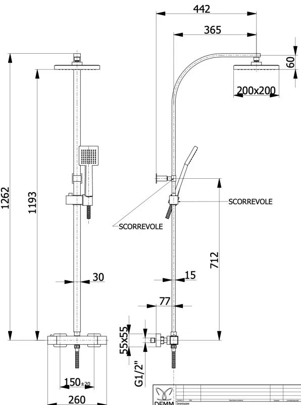 DEMM Sprchová kombinace s termostatem a dešťovou sprchou, chrom 1208946966