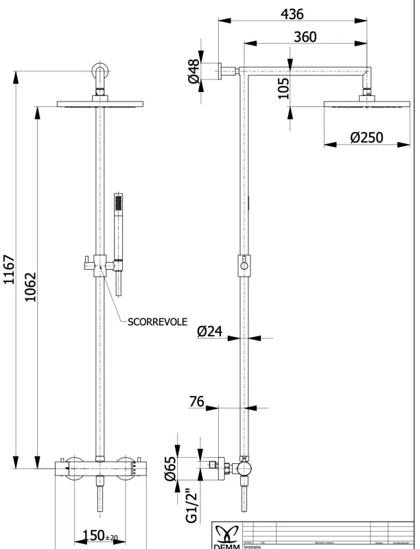 DEMM Sprchová kombinace s termostatem a dešťovou sprchou, matná černá 1208946968