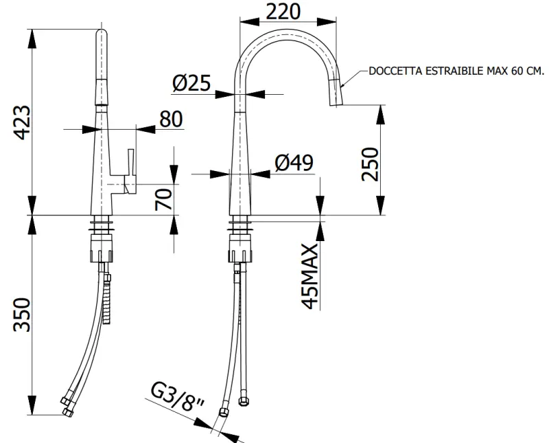 DEMM kuchyňská baterie s výsuvným výtokem chrom 1208947332