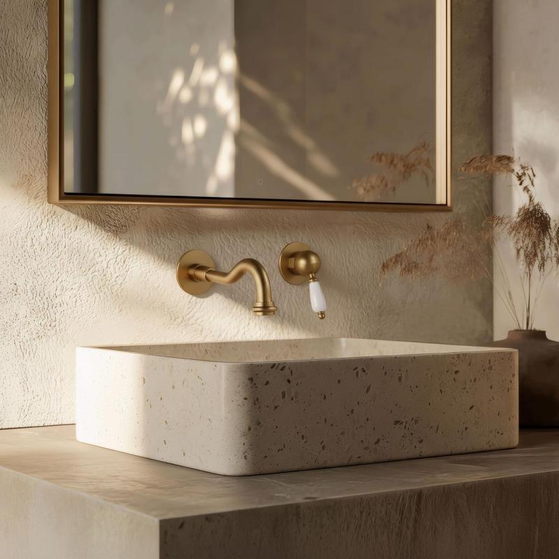 PB nostalgická podomítková baterie s výtokem na umyvadlo Vintage, výtok 21 cm, bronz