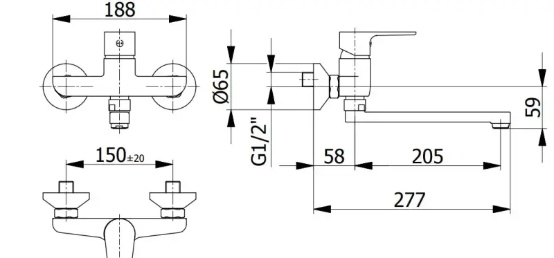 Blusani Kuchyňská baterie Nástěnná Baterie Chrom s dlouhým výtokem 27 cm 1208952918