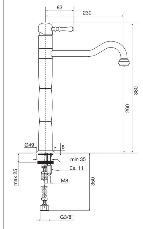 PB Classic Nostalgická kuchyňská baterie s pilířem, nerezová ocel 1208952922