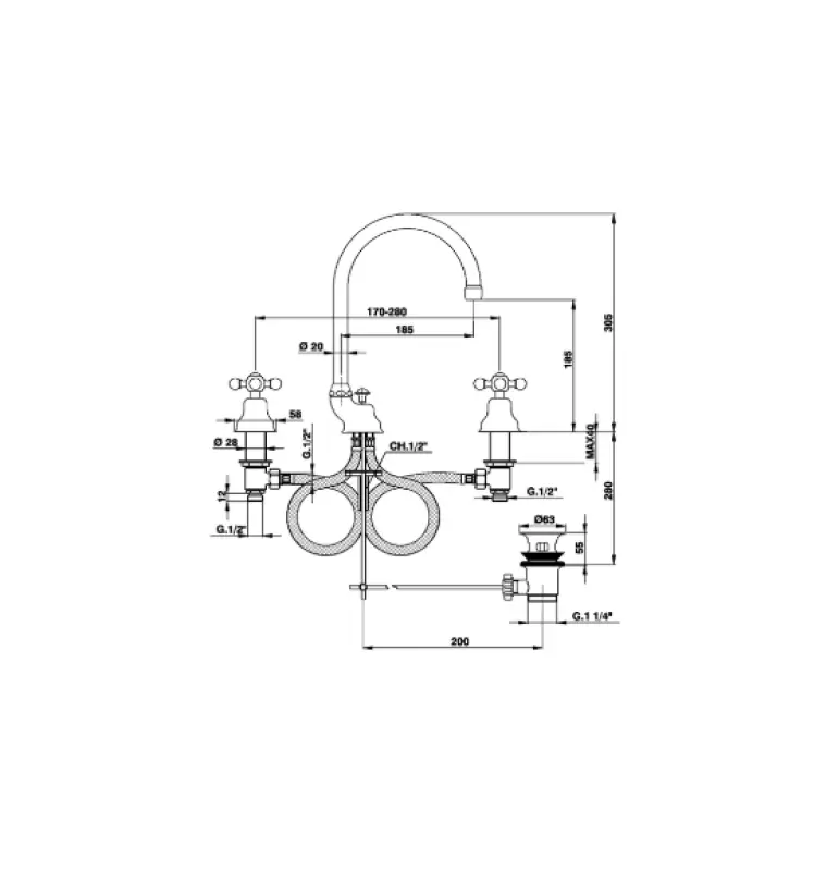 Cisal Arcana Keramická umyvadlová baterie na tři otvory Bronz AC00106027