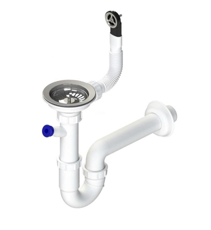 GraniteMy Odtoková sada z nerezové oceli s kulatým přelivem vč. sifonu pro jednoduchý dřez 1208952965