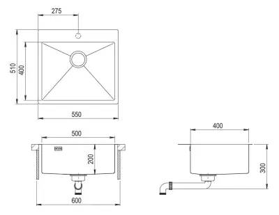 Ausmann Weser stainless steel sink, copper color PVD Copper 55x51 with tap hole, undermount flush mount and surface mount 080938