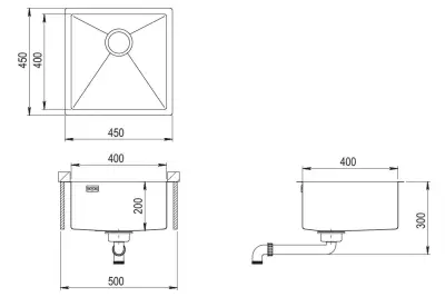 Ausmann Mosel stainless steel sink, anthracite color PVD Gun Metal 40x40 undermount flush mount and surface mount 067106