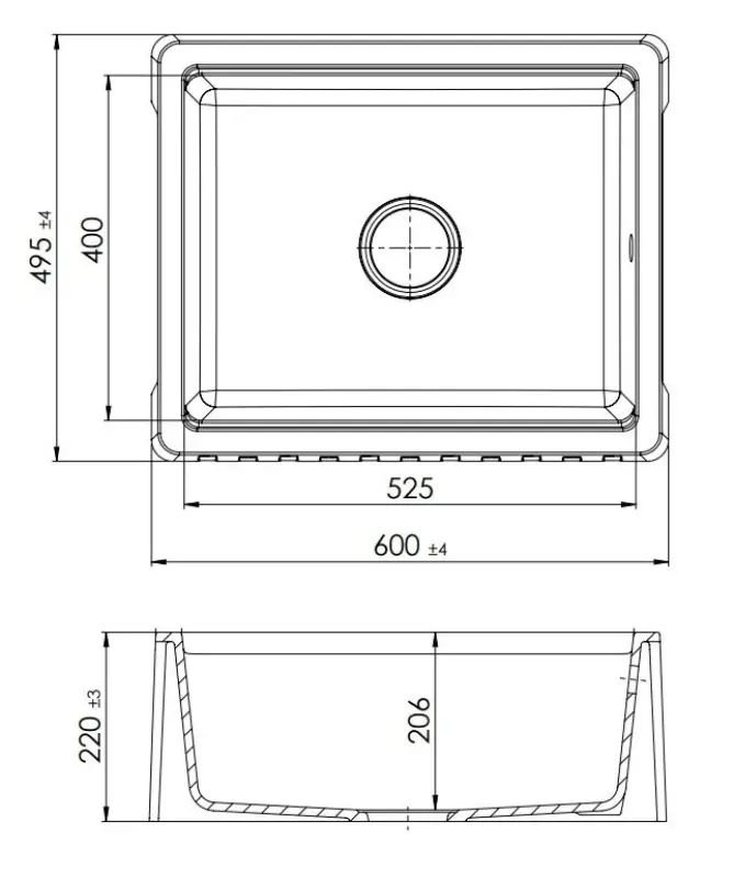 GraniteMy Tradition venkovský dřez, oboustranný granitový dřez 60x48 cm, černý spodní montáž 1208953016