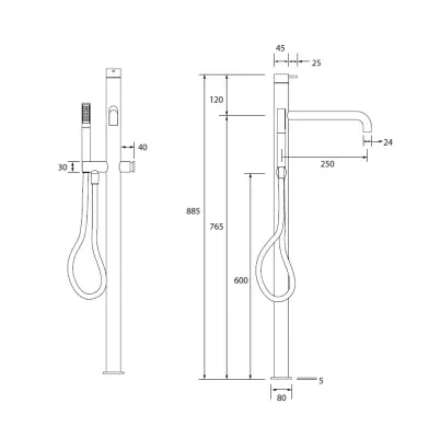Waterevolution Flow freestanding bath faucet with hand shower chrome T13301