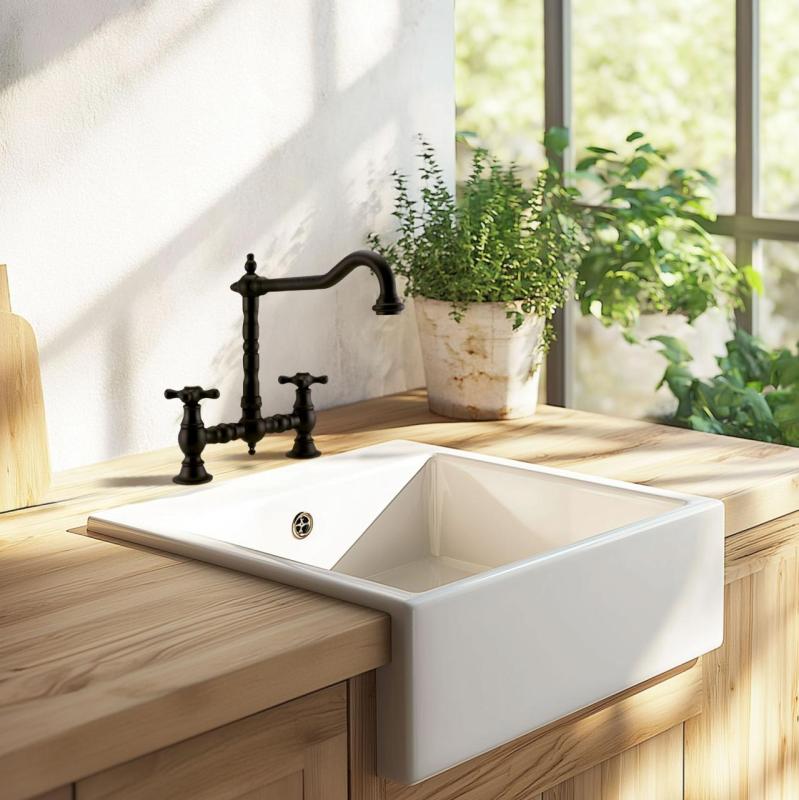 PB Nostalgická kuchyňská baterie s černým matným povrchem, pravoúhlým výtokem a hvězdicovými knoflíky PBN.ZW.H.ST