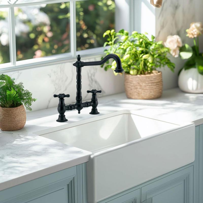 PB Nostalgická kuchyňská baterie s černým matným povrchem, pravoúhlým výtokem a hvězdicovými knoflíky PBN.ZW.H.ST